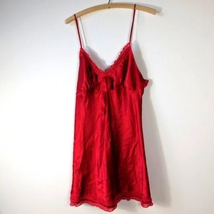 Victoria's Secret red vneck spaghetti strap chemise pajamas sz large satin